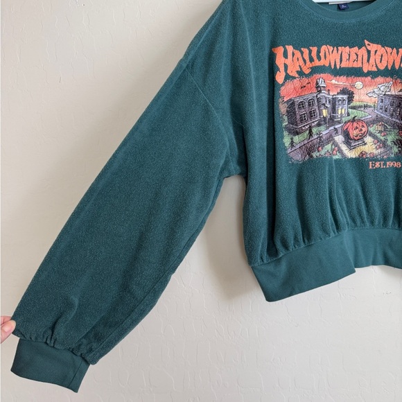 Halloween Town Oversized Terry Cloth Pullover Crew Neck Dark Green Women XLarge - Picture 3 of 8